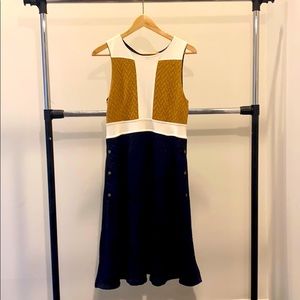 Maeve camel & navy dress from Anthropologie,size 4